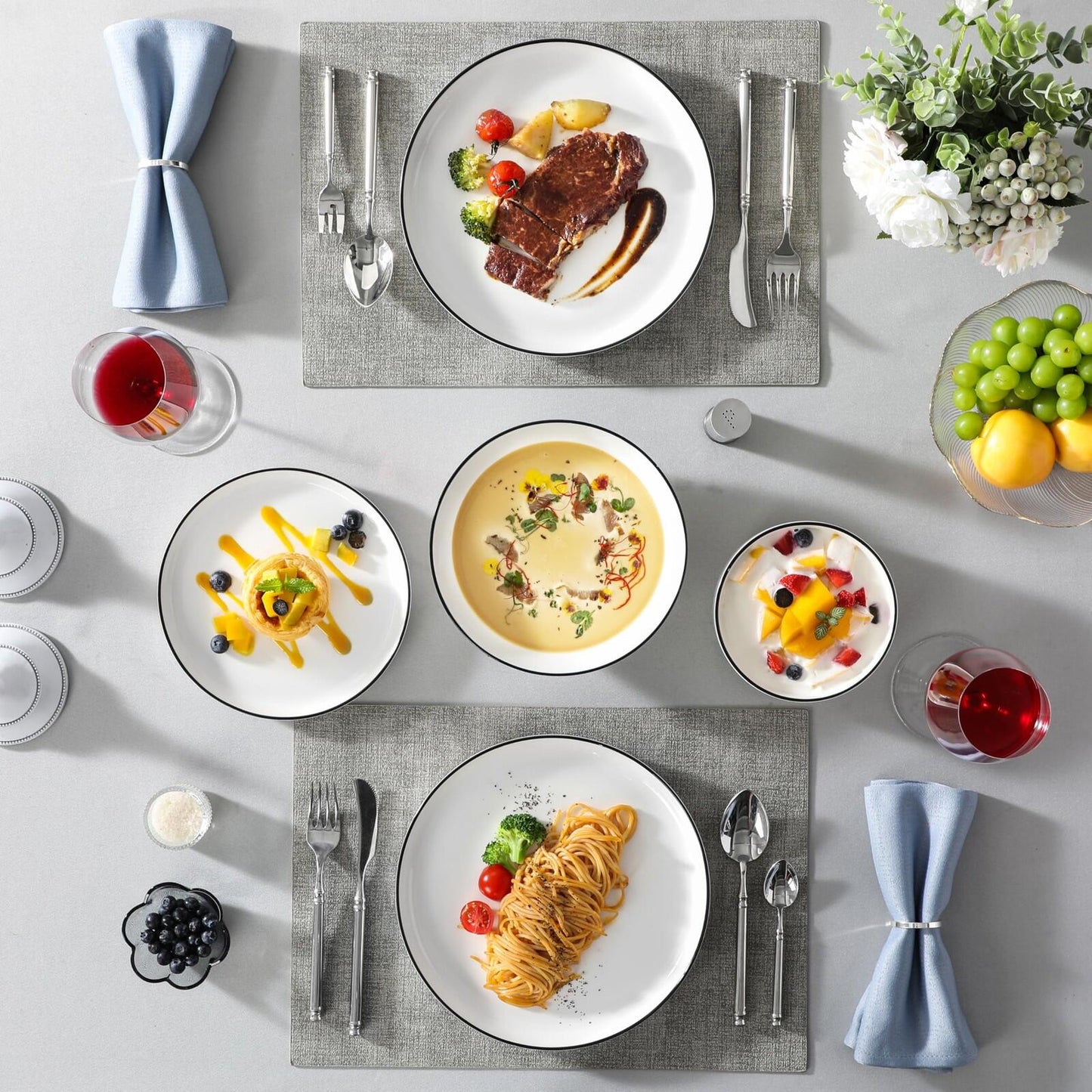 MALACASA Plates and Bowls Sets, 24 Pieces Modern Porcelain Dinnerware Set for...