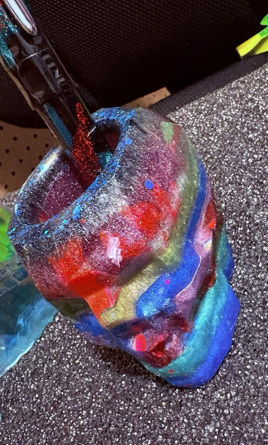 Large Handmade Epoxy Resin Skulls Multiple Colors Pen Holder Dish decor