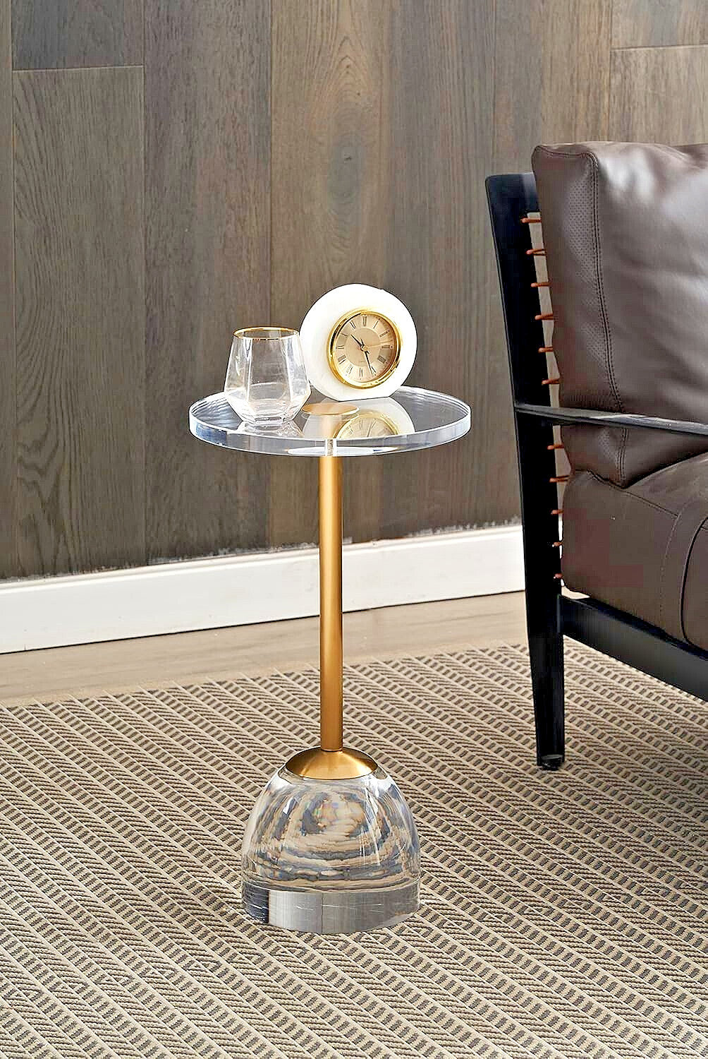 Clear Acrylic End Table,Brushed Brass Metal,Side Table for Office,Nightstand ...