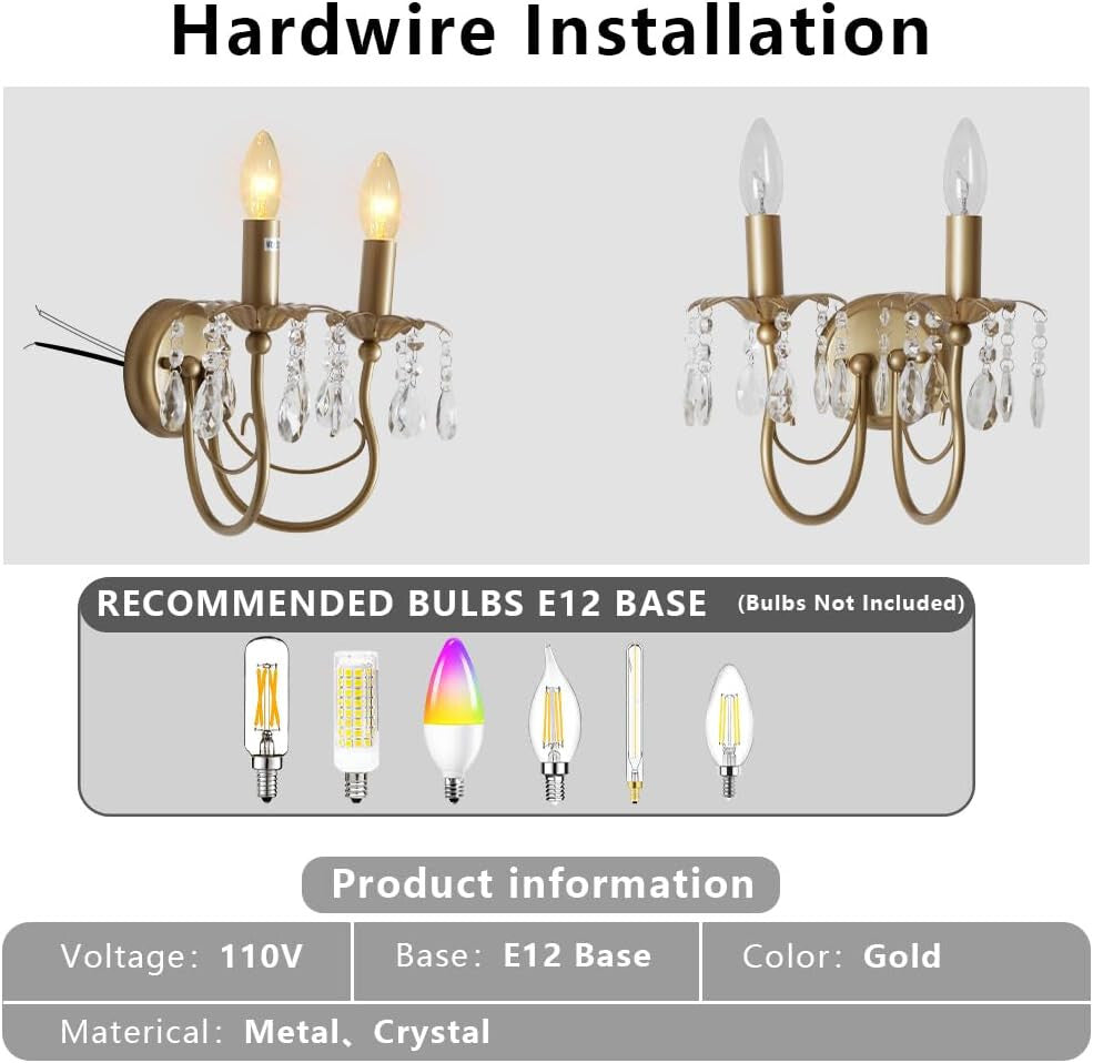 Crystal Wall Sconce Vintage Candle Wall Sconces Gold Wall Lamp Antique Sconces H