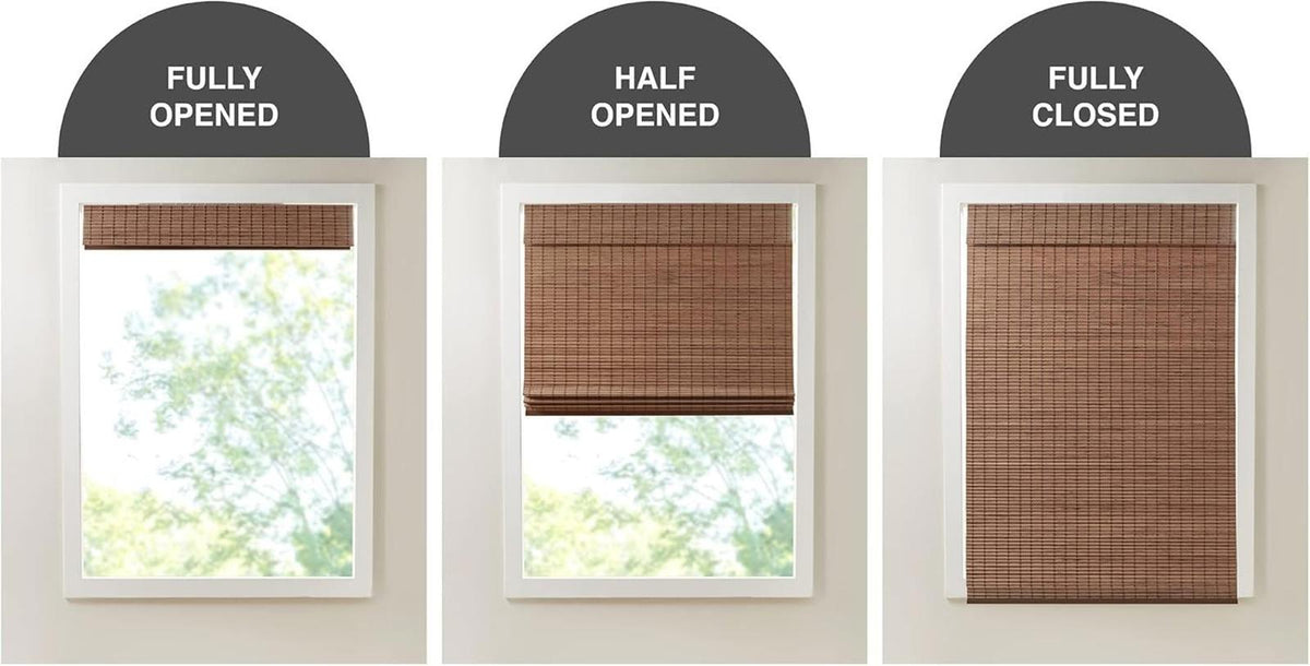 100% Bamboo Cordless Roman Shades-Woven Wooden Privacy Panel