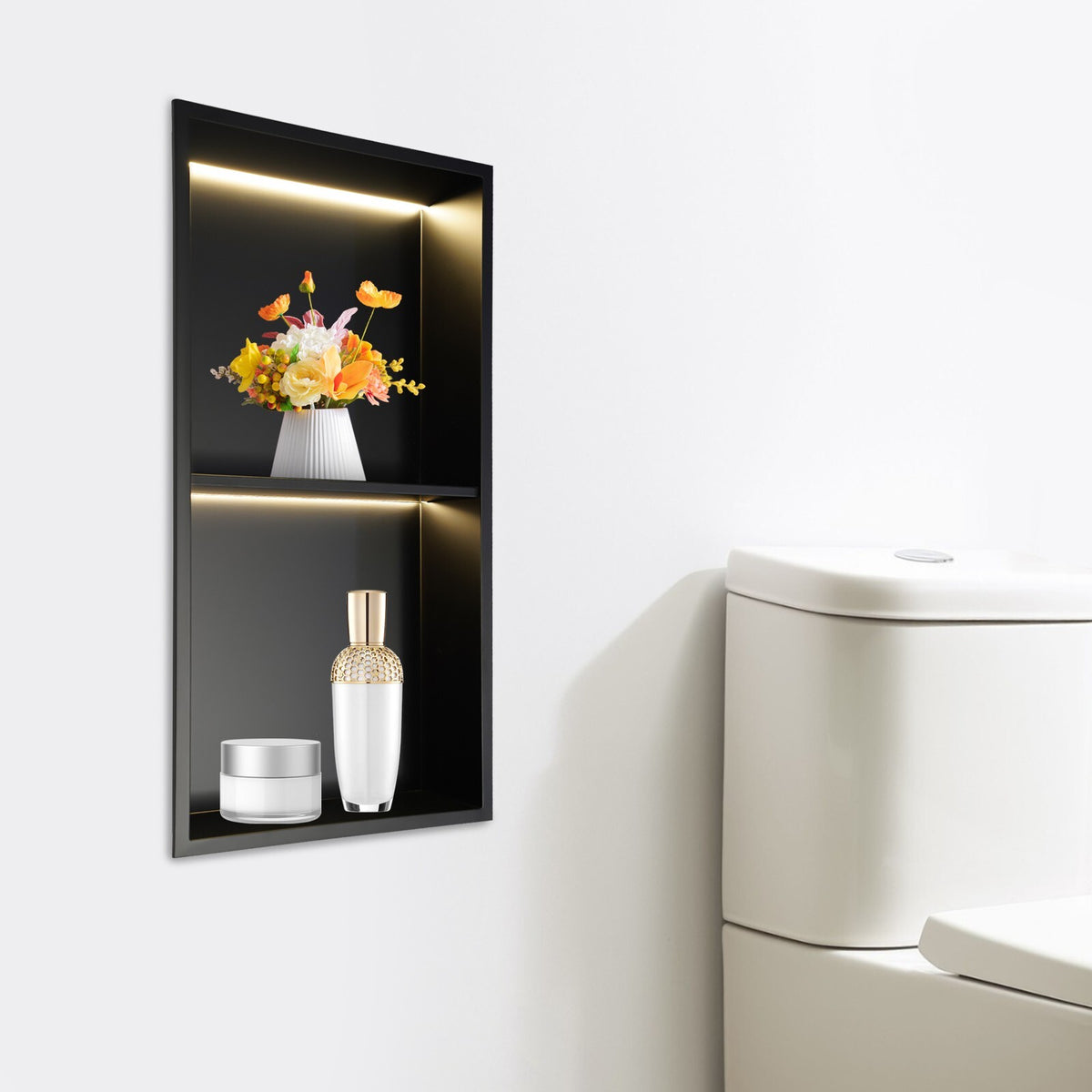 Stainless Steel Shower Niche  2-Tier Bathroom Wall Niche w/ LED Light 12x24in