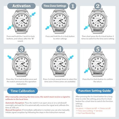 Atomic Talking Watch for Elderly,Blind,Loud Clear English Voice | silver