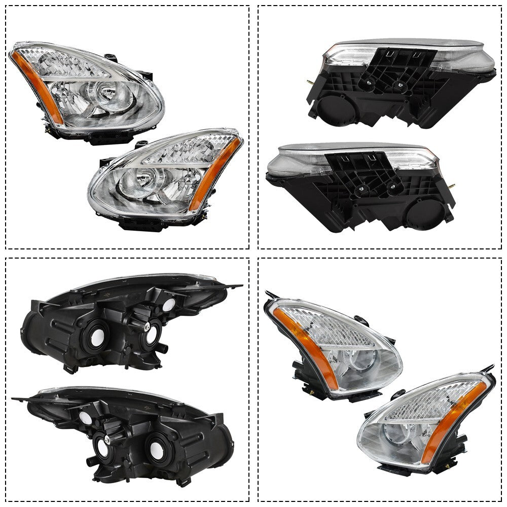 Headlights For Nissan Rogue 2008-2013 Halogen Chrome Headlamps Left+Right Side