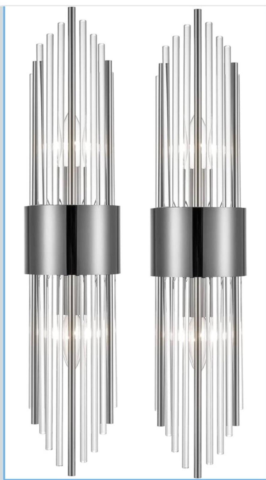 2-Light Modern Wall Sconce Titanium Black Metal with Clear Class Crystal Vanity