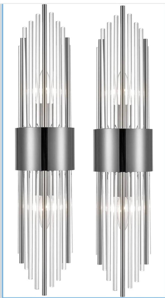 2-Light Modern Wall Sconce Titanium Black Metal with Clear Class Crystal Vanity