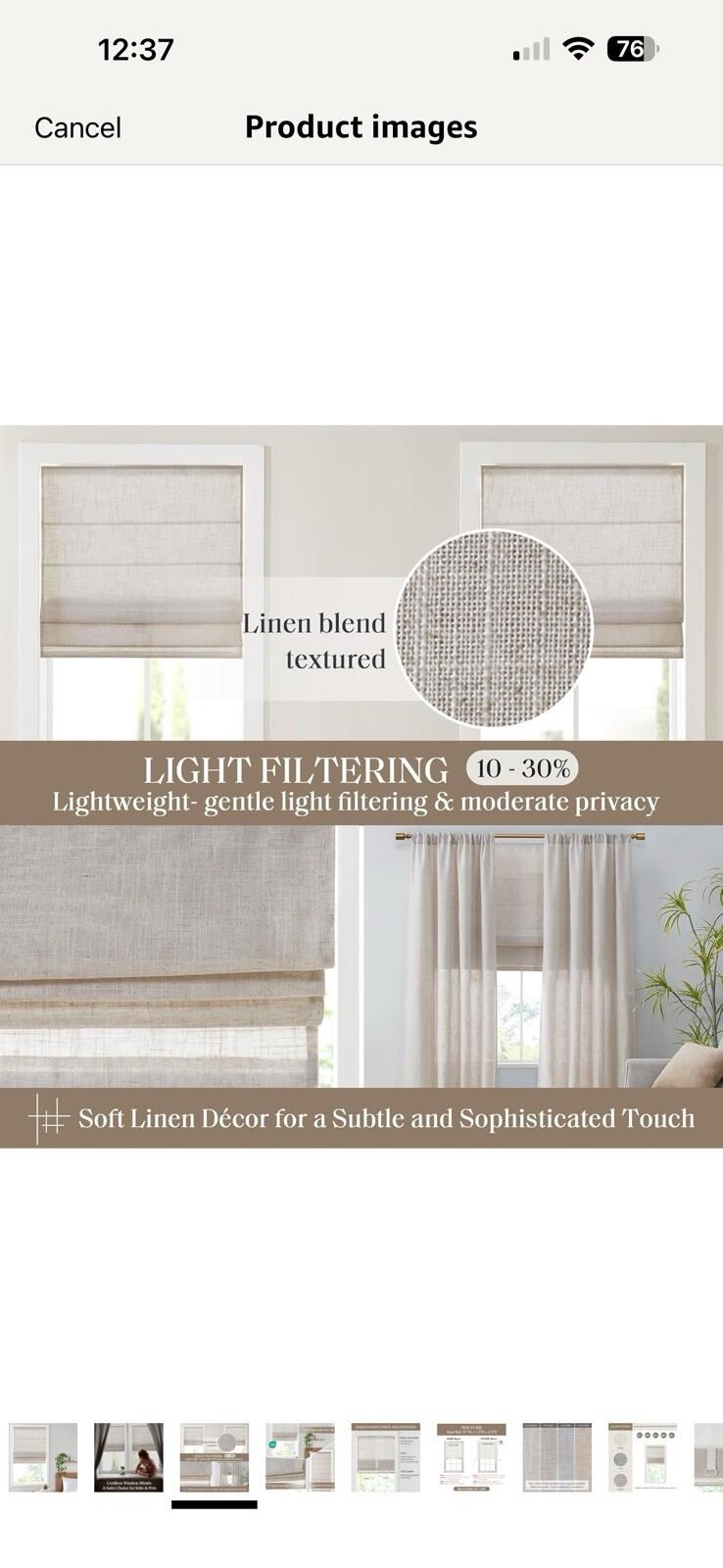 31x64 Madison Park Kyler Cordless Roman Shades Lightweight Linen Blind