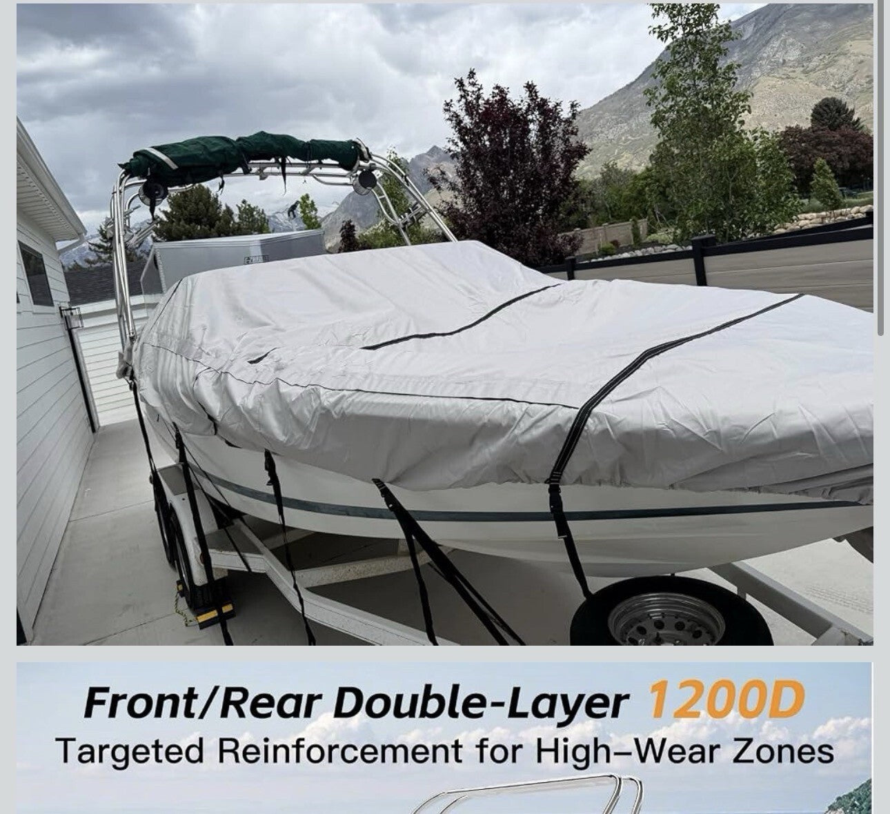 1200D Waterproof Ski Wakeboard Tower Boat Cover 20-22ft w/Straps ⭐