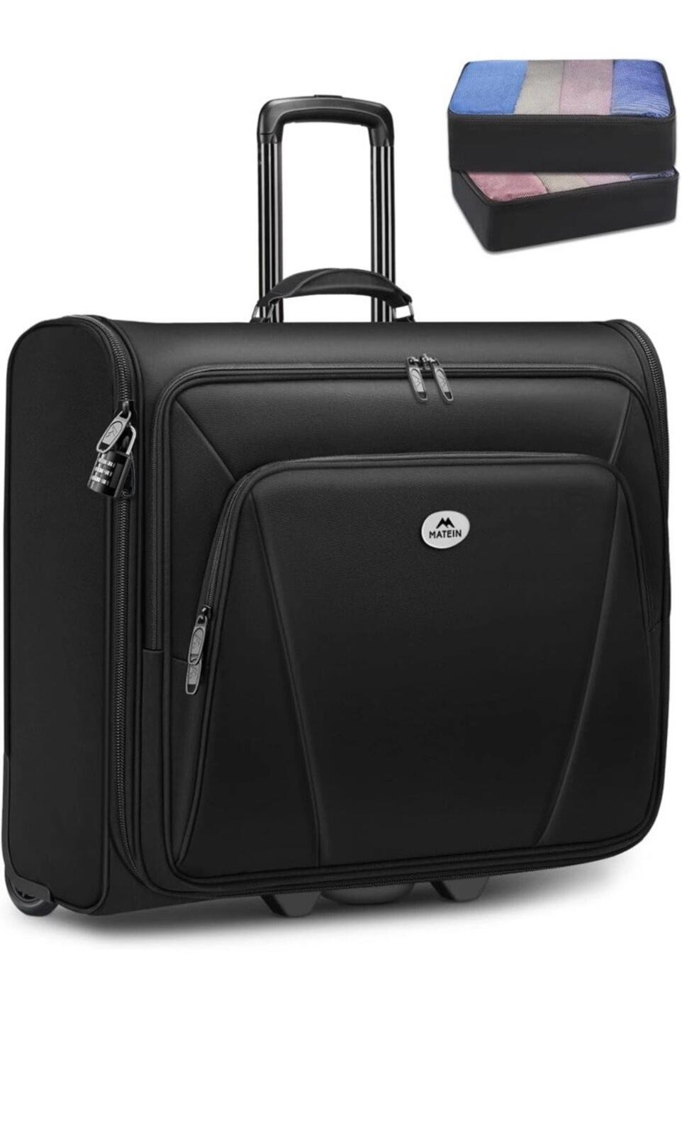 MATEIN 24” Rolling Garment Bag 2 Packing Cubes, Large Check-in Travel Garment