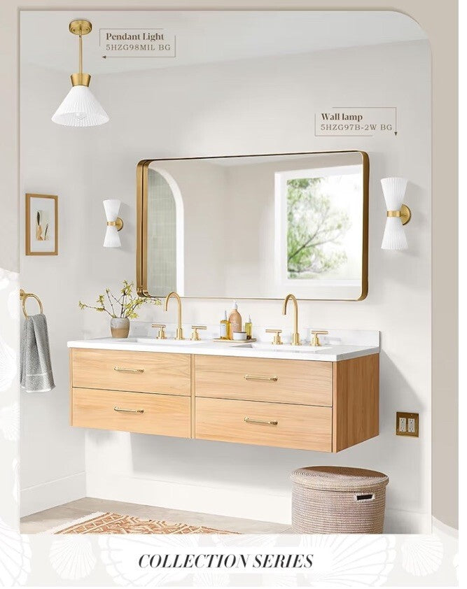 Modern Wall Sconce Set X2 Vanity Up Down Wall Light Brushed Gold Frosted Glass