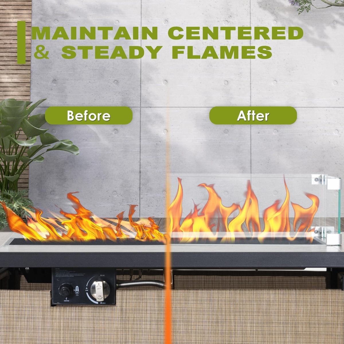 Nuu Garden Tempered Glass Wind Guard for Rectangular Propane Fire Pit Table 2...