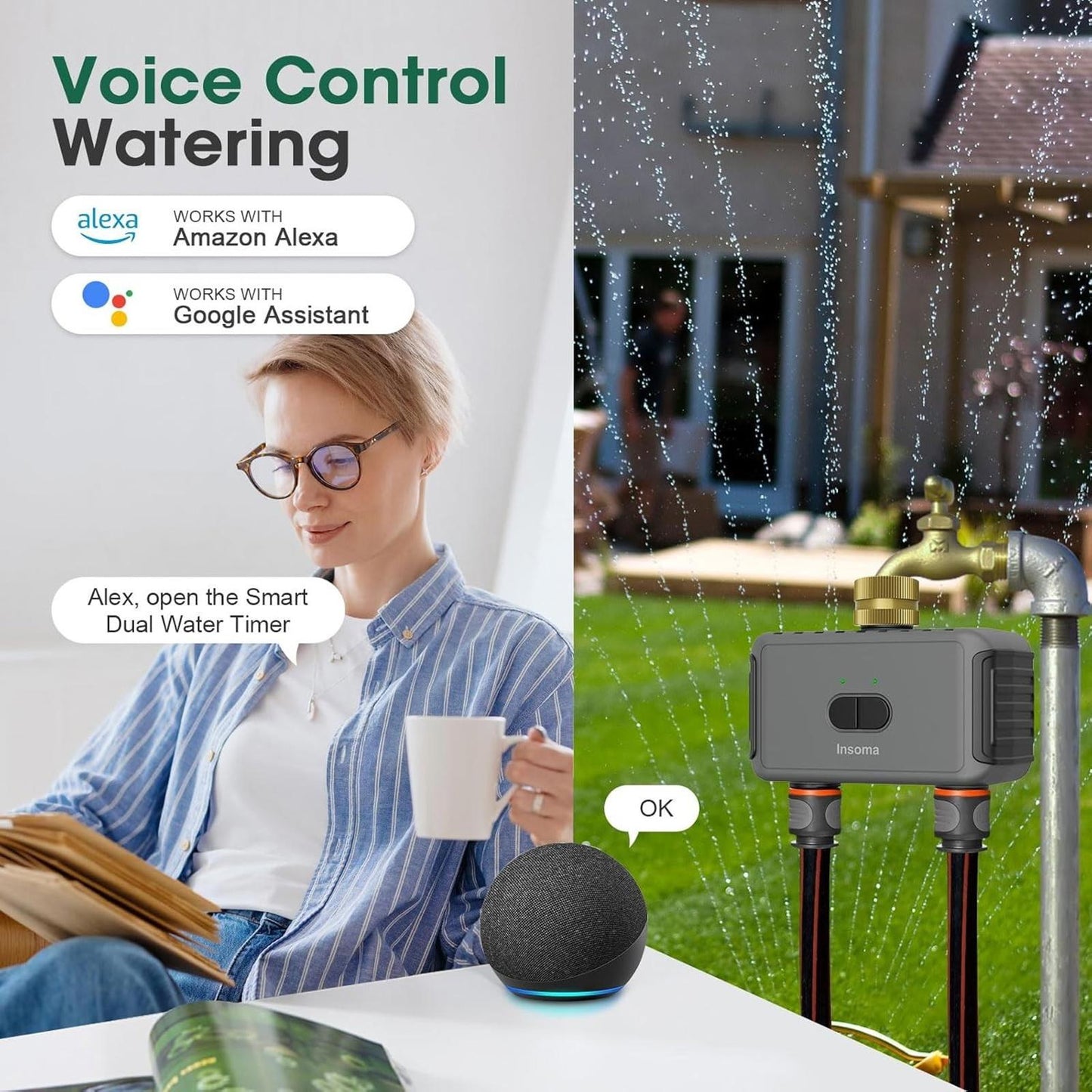 Irrigation System Controller,Smart Water Timer with 2 Outlet,for Lawns