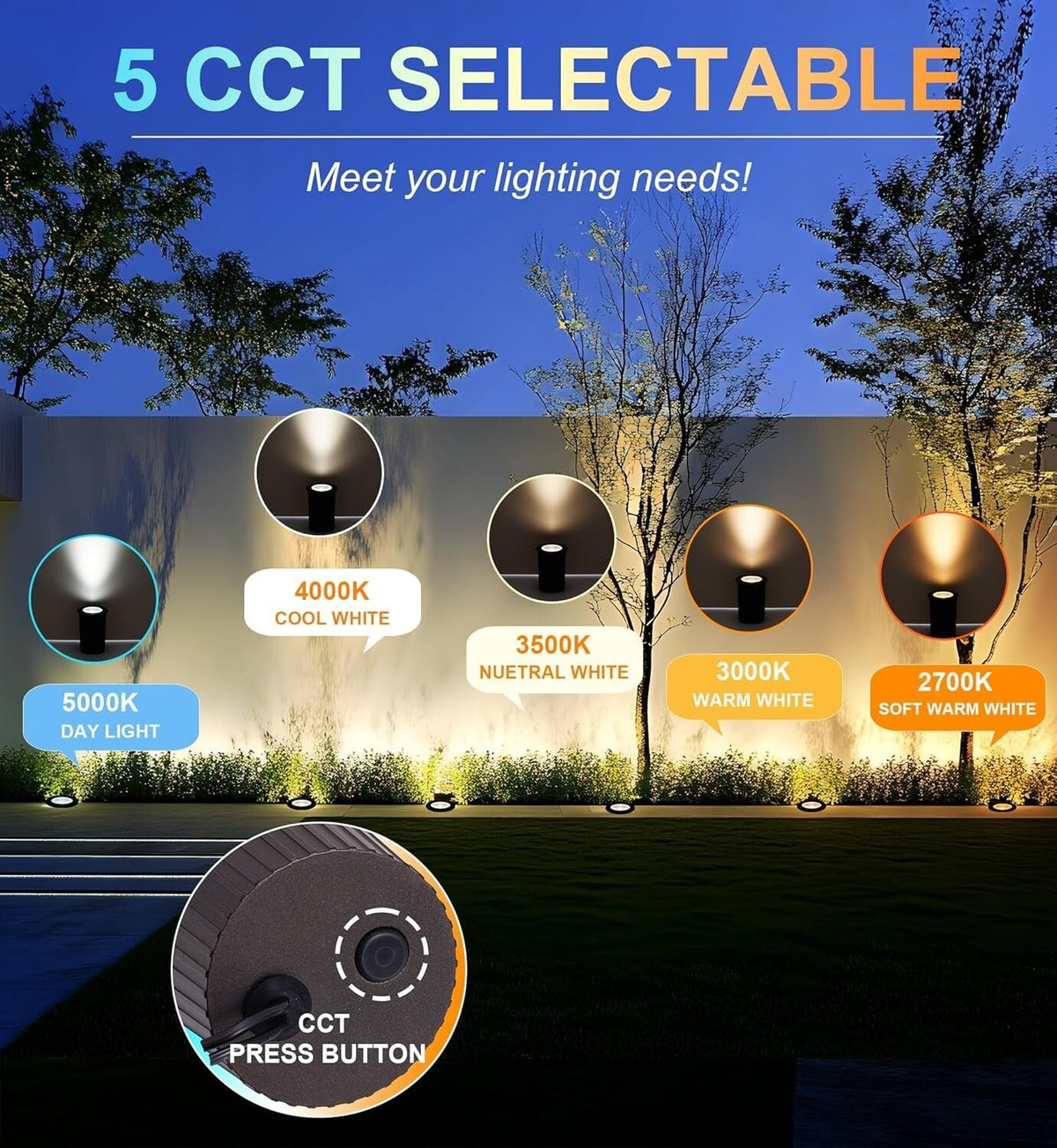 5 Pack] 9W LED Landscape Well Lights,2700K/3000K/3500K/4000K/5000K Selectable...