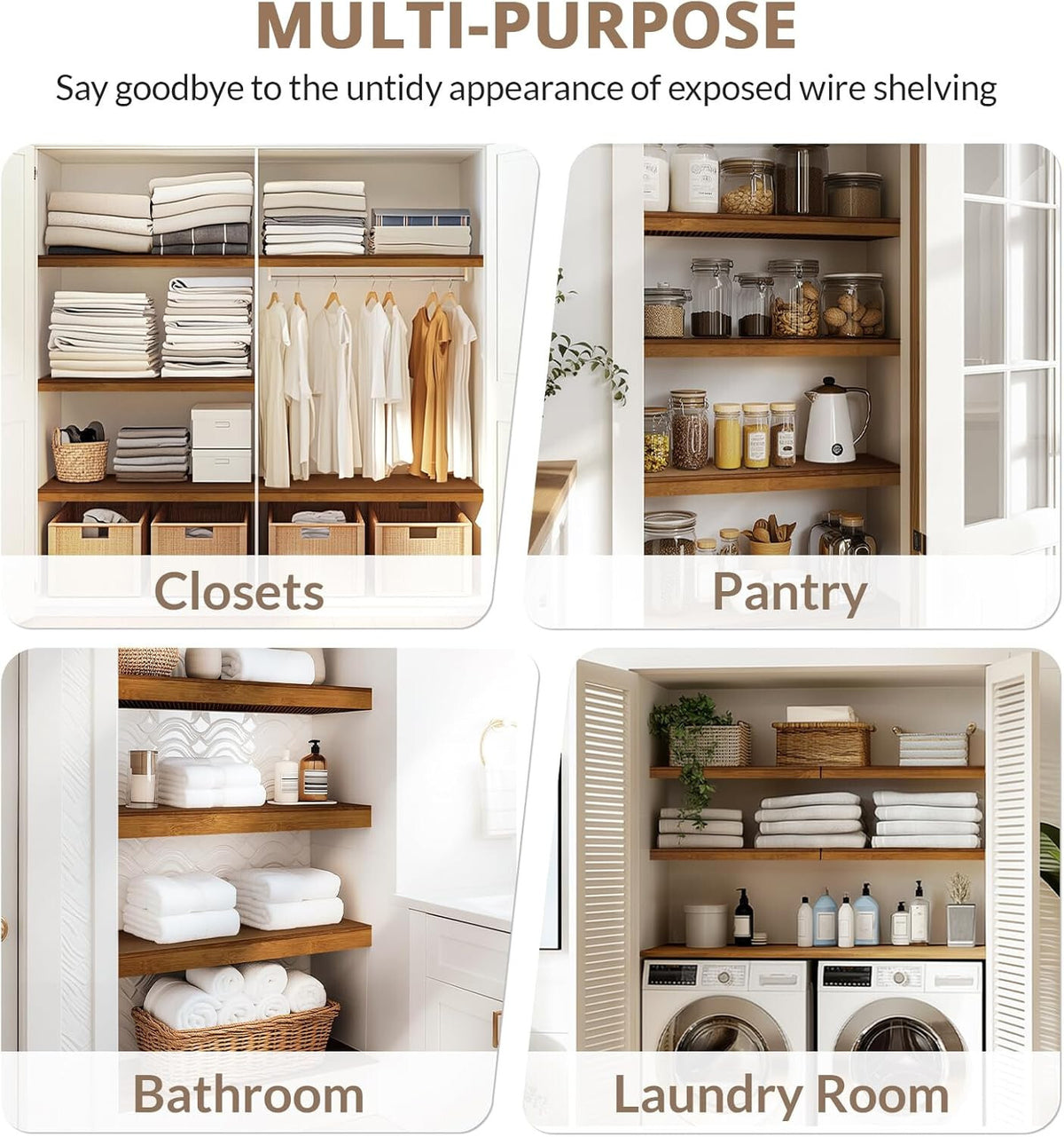 4pcs, 24" W x 16" D Wire Shelf Covers Bamboo Wire Rack Covers for Pantry, Closet