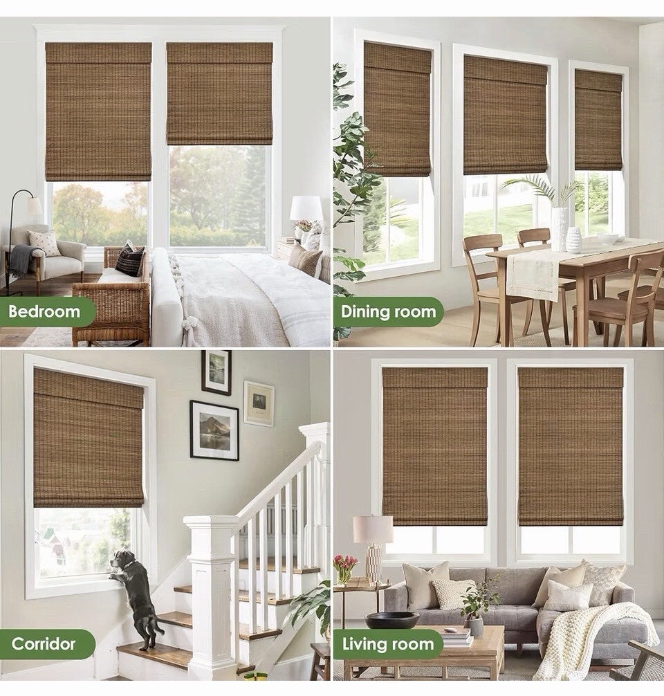 LazBlinds Cordless Bamboo Roman Shade 32.5x64 Highfield Teak Room Darkening