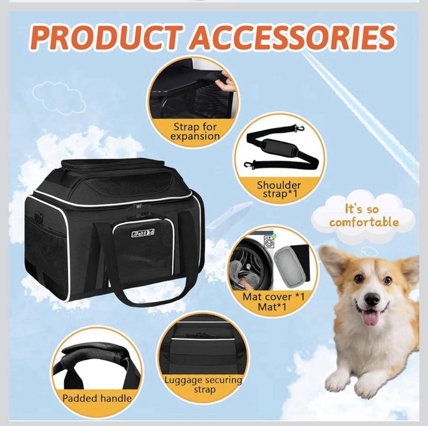 Airline Pet Carrier 18x11x11 Expandable TSA Approved - Delta, United, American