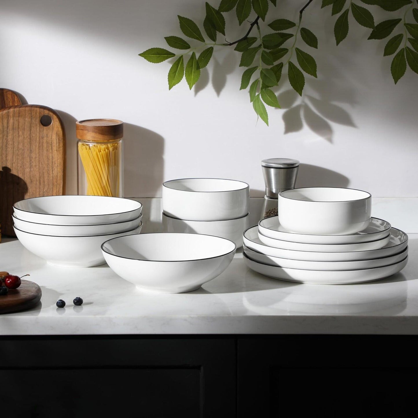MALACASA Plates and Bowls Sets, 24 Pieces Modern Porcelain Dinnerware Set for...