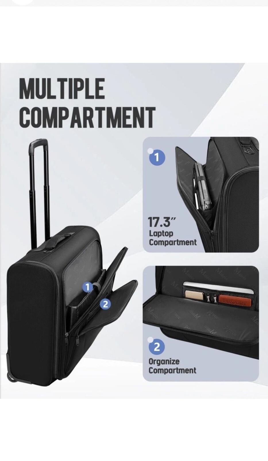 MATEIN 24” Rolling Garment Bag 2 Packing Cubes, Large Check-in Travel Garment