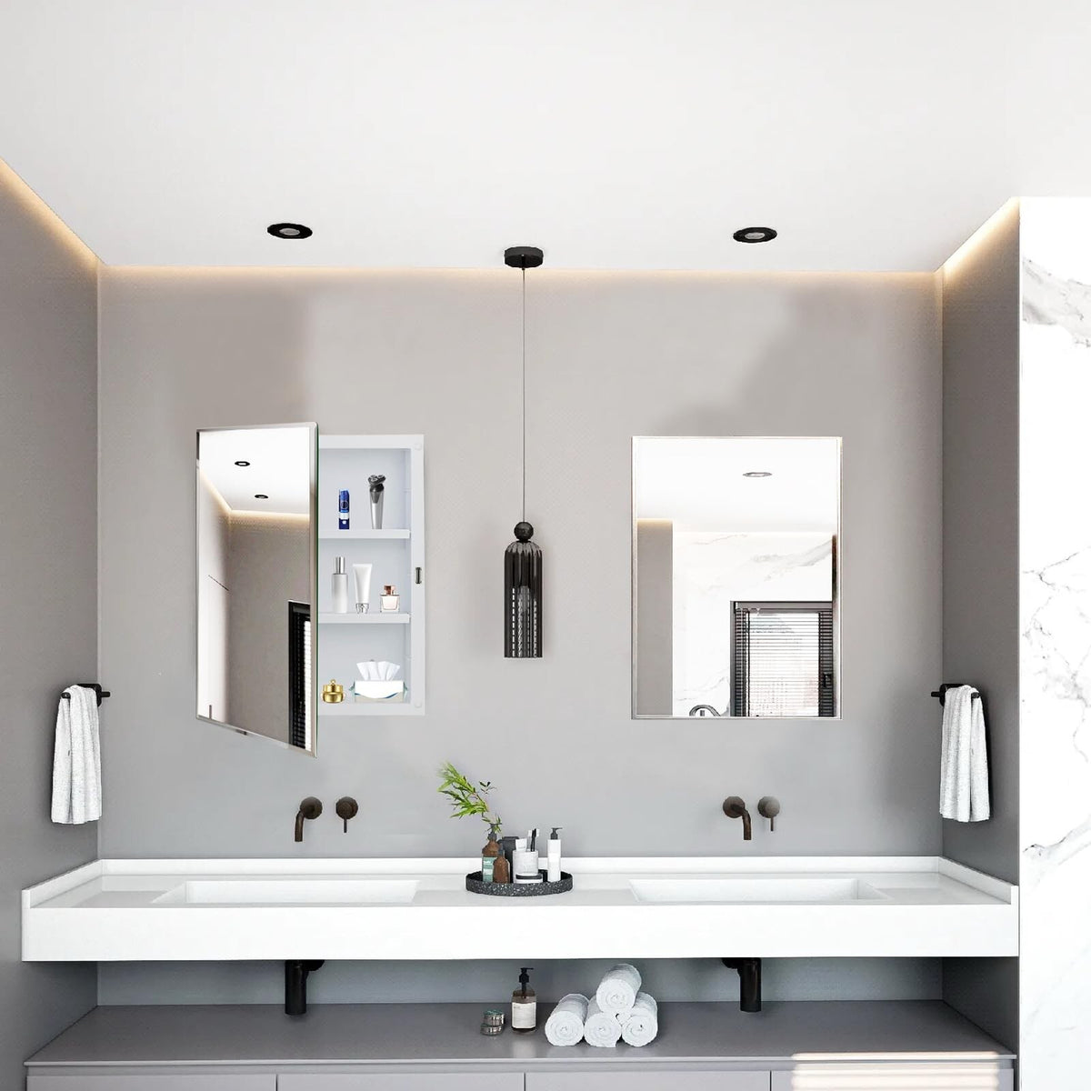 Bathroom Medicine Cabinet with Beveled Mirror, Medicine Cabinet with Storage ...