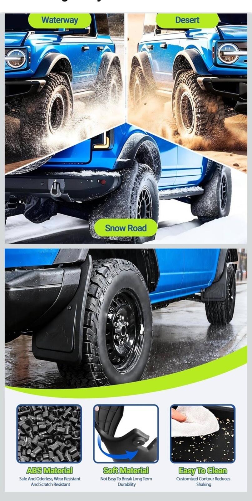 4PCS Front & Rear Mud Flaps Splash Guards Set For 2021-2024 Ford Bronco 2/4 Door