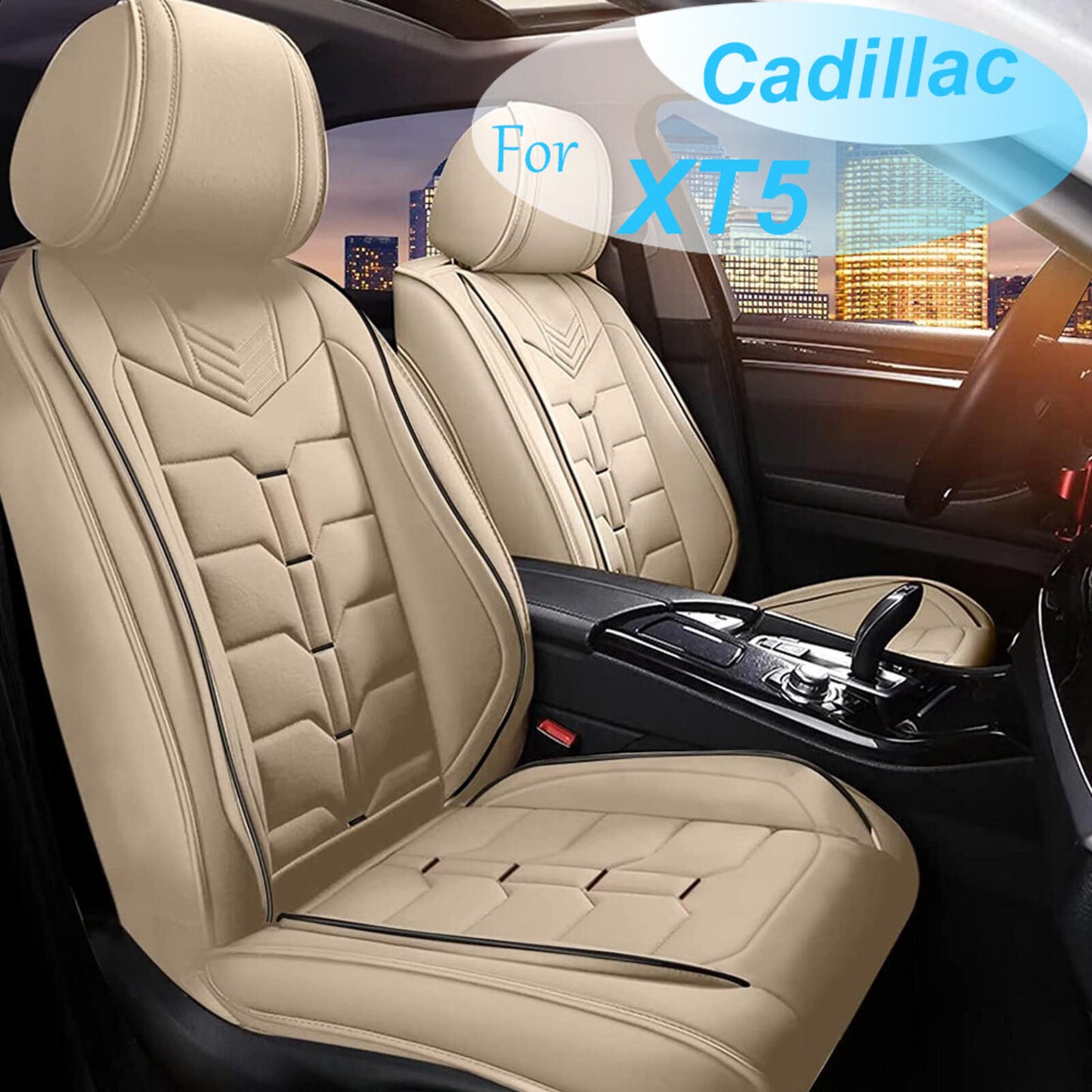 For Cadillac XT5 2017-2024 Car Front 2-Seat Cover Cushion Pad Faux Leather Beige