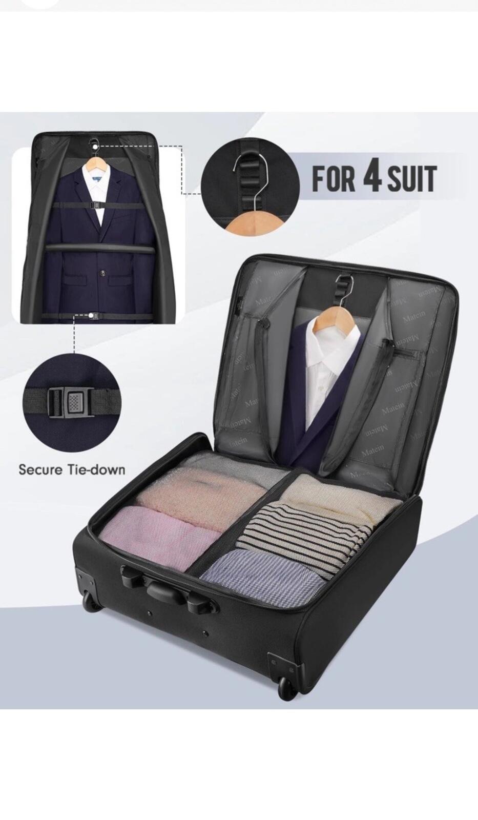 MATEIN 24” Rolling Garment Bag 2 Packing Cubes, Large Check-in Travel Garment
