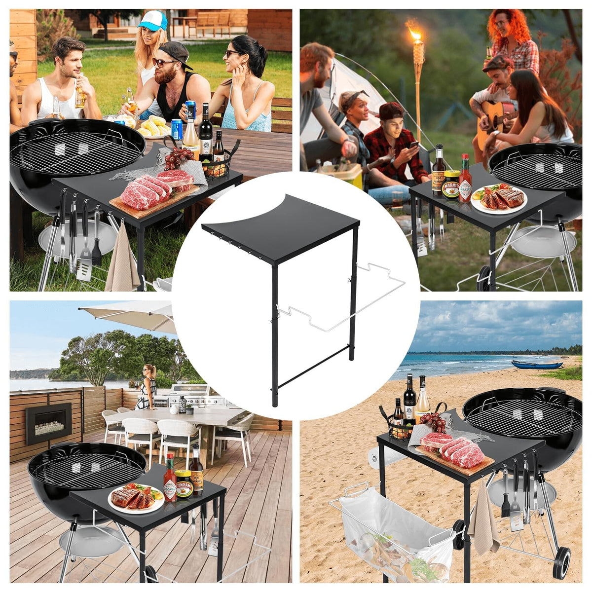 Grill Side Table for Weber Kettle 22/26, for Weber Smokey Mountain 22 Grill, ...