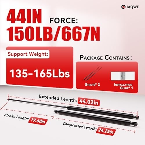 44Inch 150Lb/667n Gas Struts Heavy Duty Lift Support | Shocks for 44in 150lb