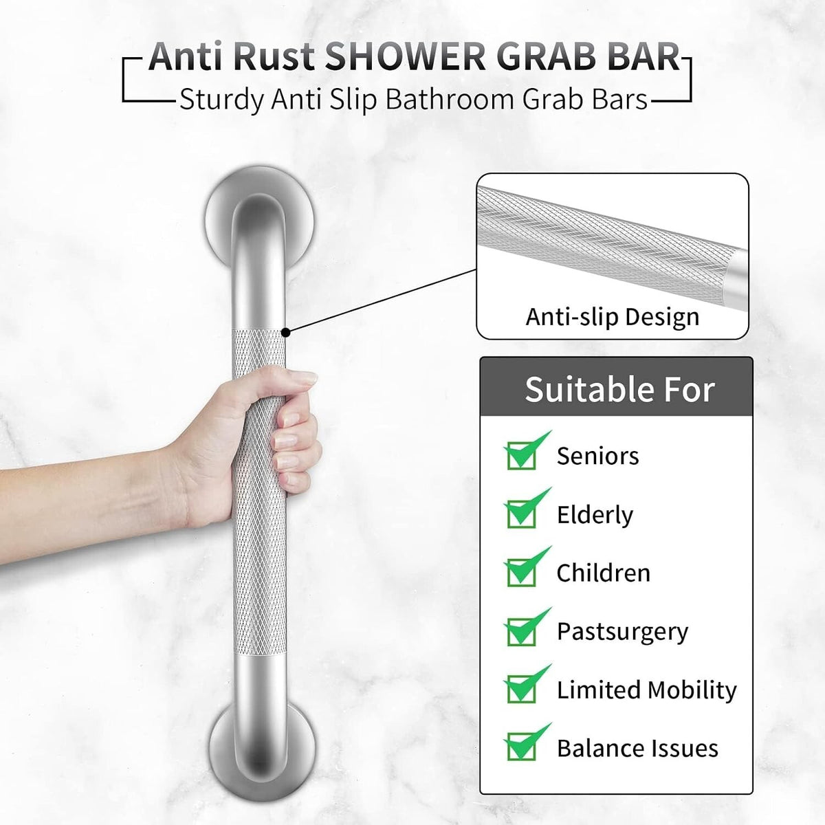 Grab Bars for Shower, 2 Pack 16 Inch Anti-Slip Safety Shower Handle for Senior,