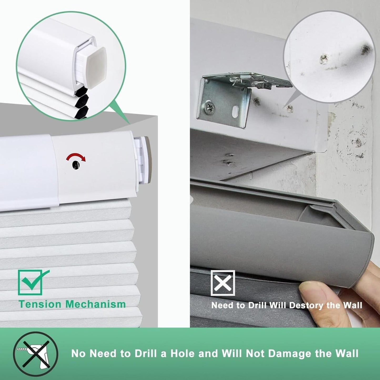No Drill Cellular Shades for Indoor Windows Honeycomb Blinds 51 1/2" W x 64" H