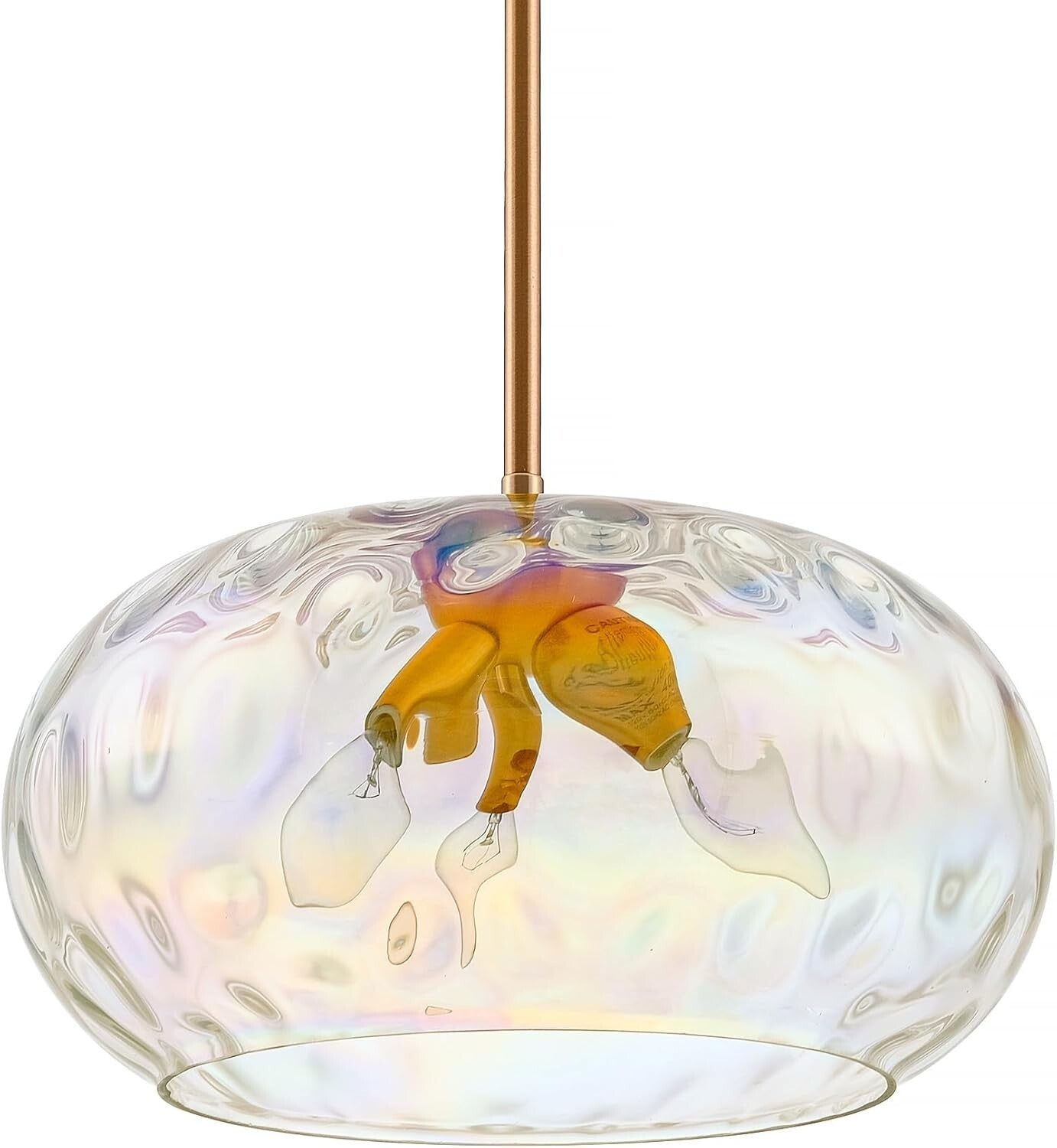 Large Glass Pendant Lighting, Hammered Lampshade Chandelier Stained, 14 Inch