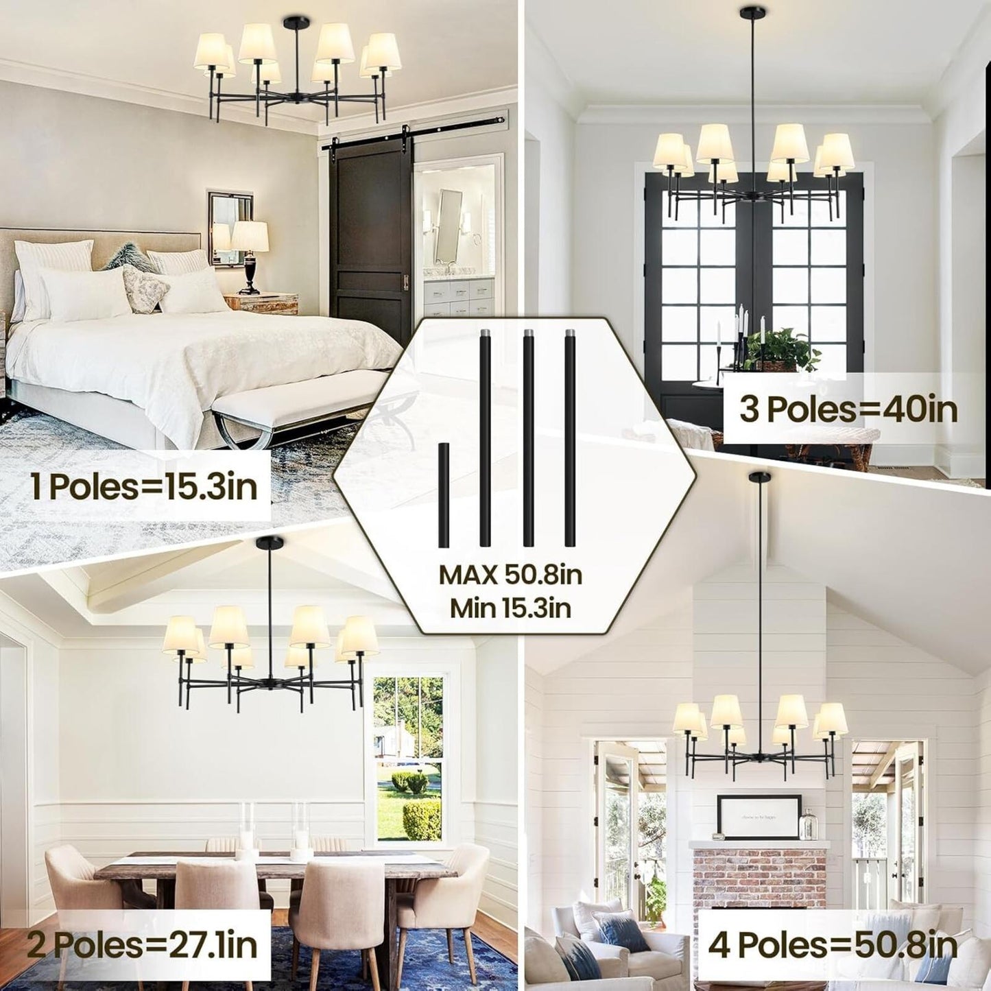 Dining Room Chandeliers Light - Modern Black Chandelier, 8-Light Metal Farmhouse