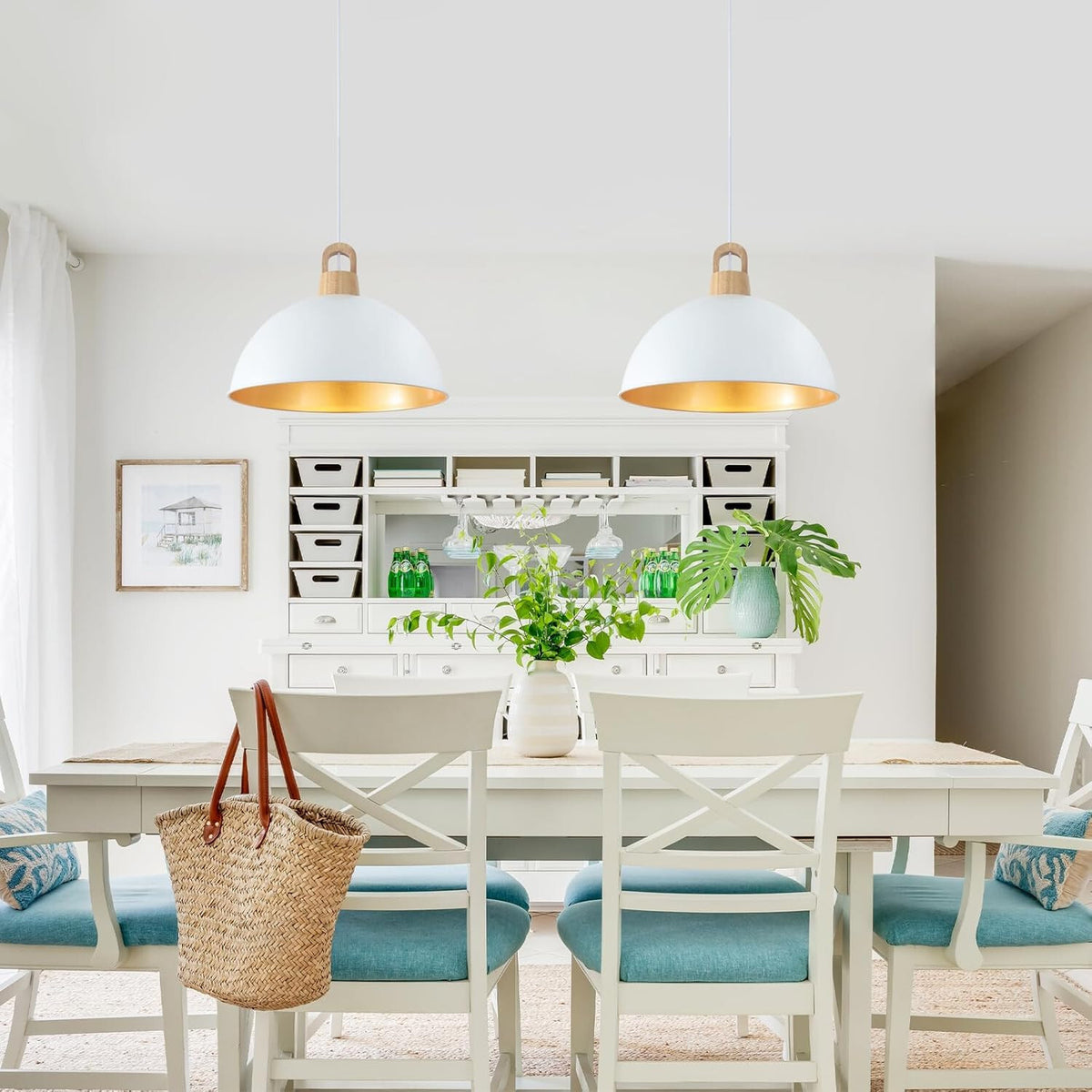 Modern 18'' White Pendant Light - Farmhouse Industrial Chandelier for Home