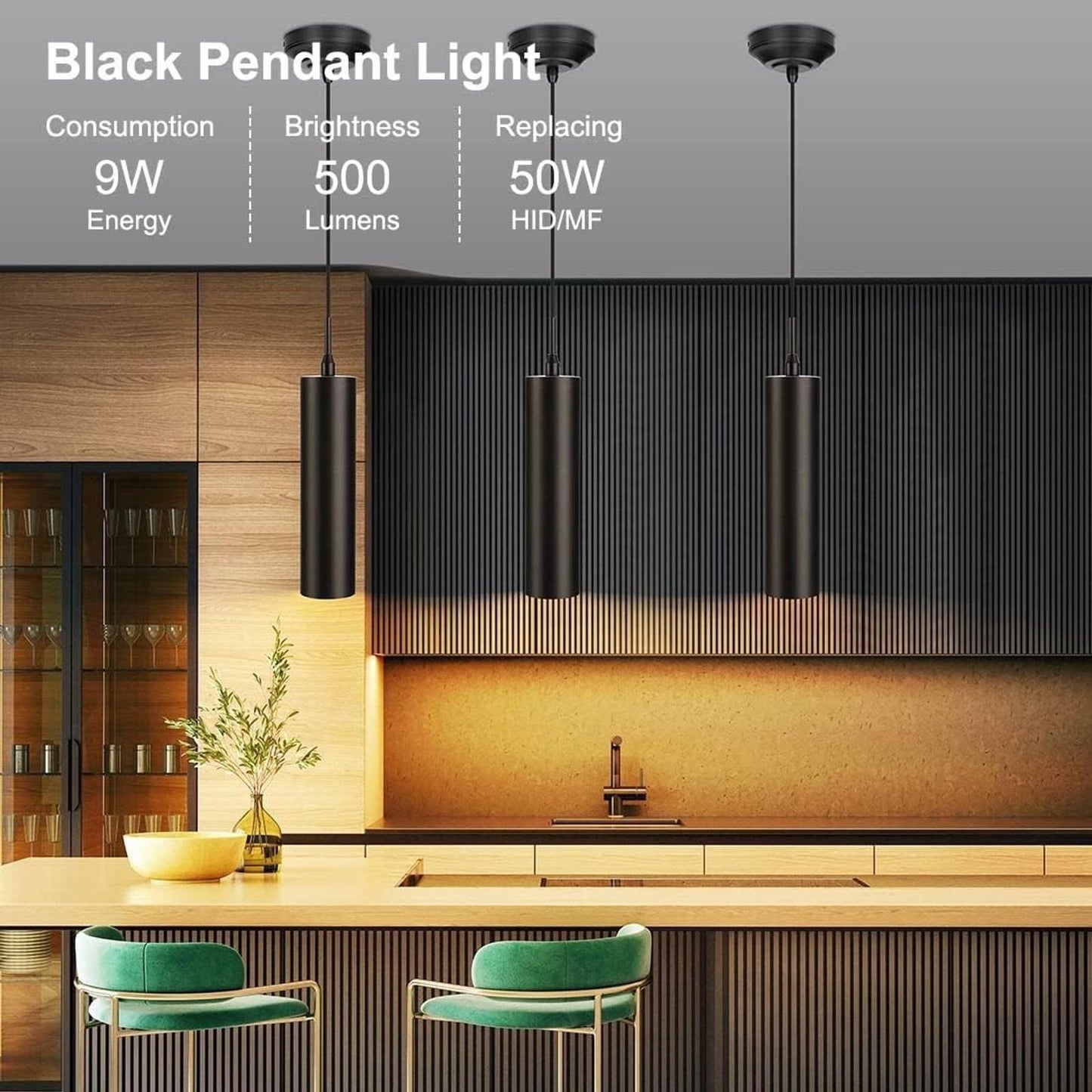DAKASON Black Pendant Light, LED Modern Light Fixture 1 Pack,