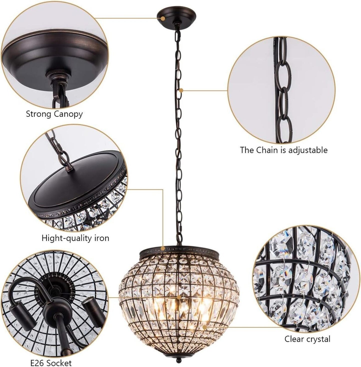 Vintage K9 Crystals Chandelier Classic Pendant Light Fixture for Living Room