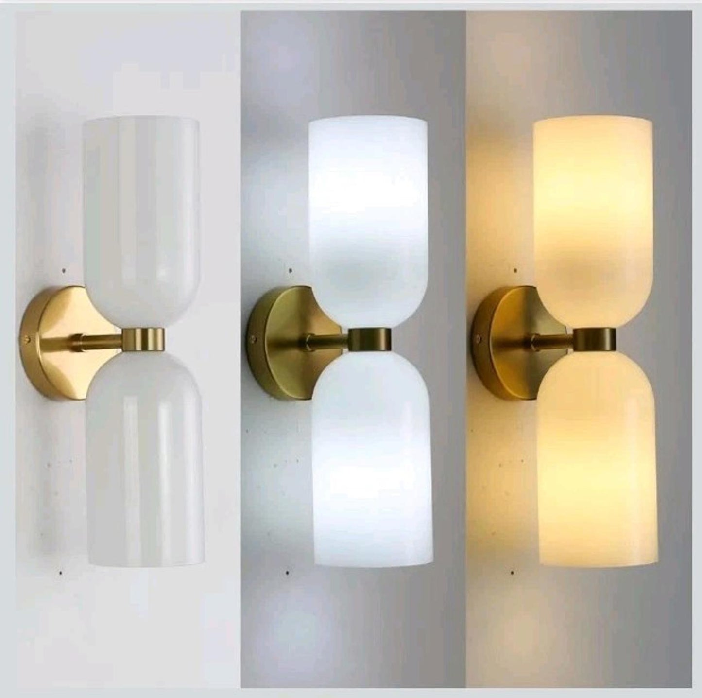 Minimalist 2-Light Gold Wall Sconces with Cylinder Glass Shades- Mid Century ...