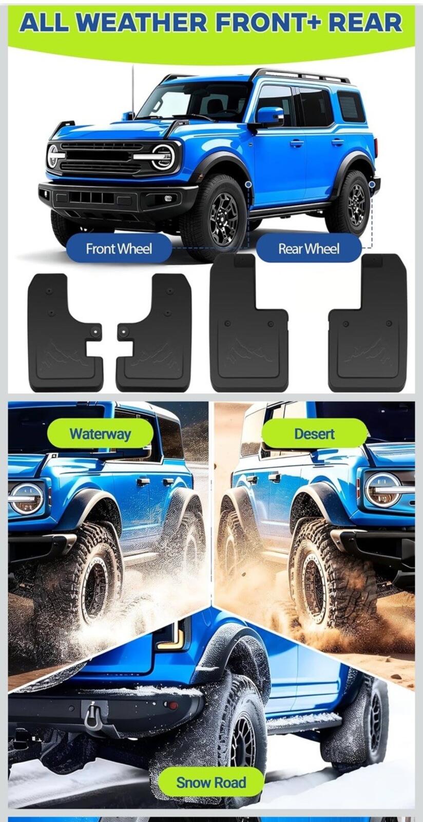 4PCS Front & Rear Mud Flaps Splash Guards Set For 2021-2024 Ford Bronco 2/4 Door