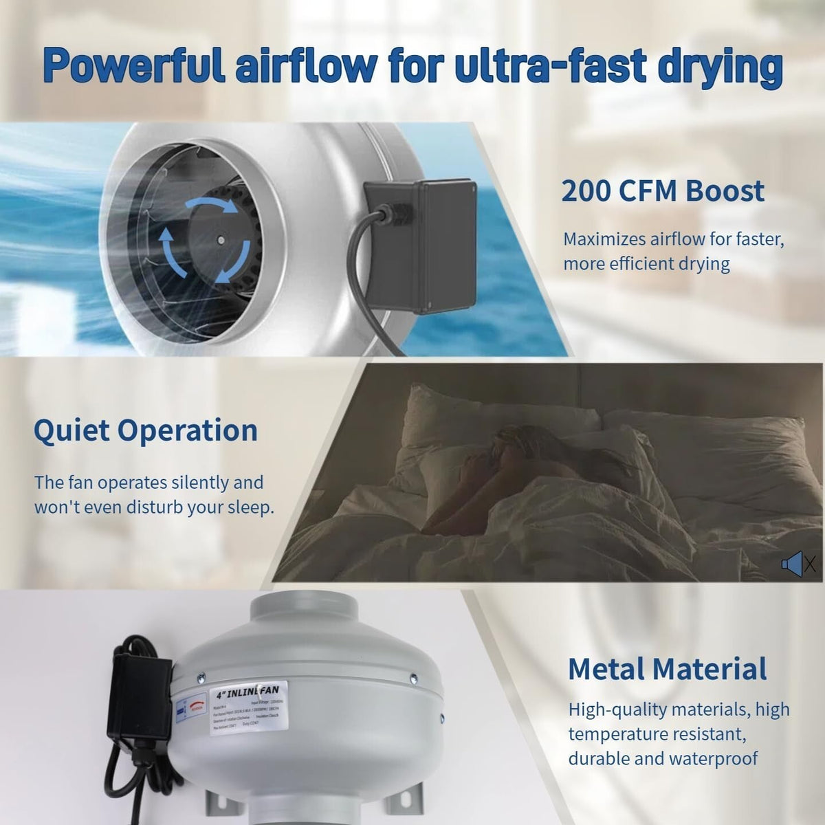 M-4DBT Automatic Dryer Vent Booster Exhaust Fan for Clothes Dryers Vent Duct 4"
