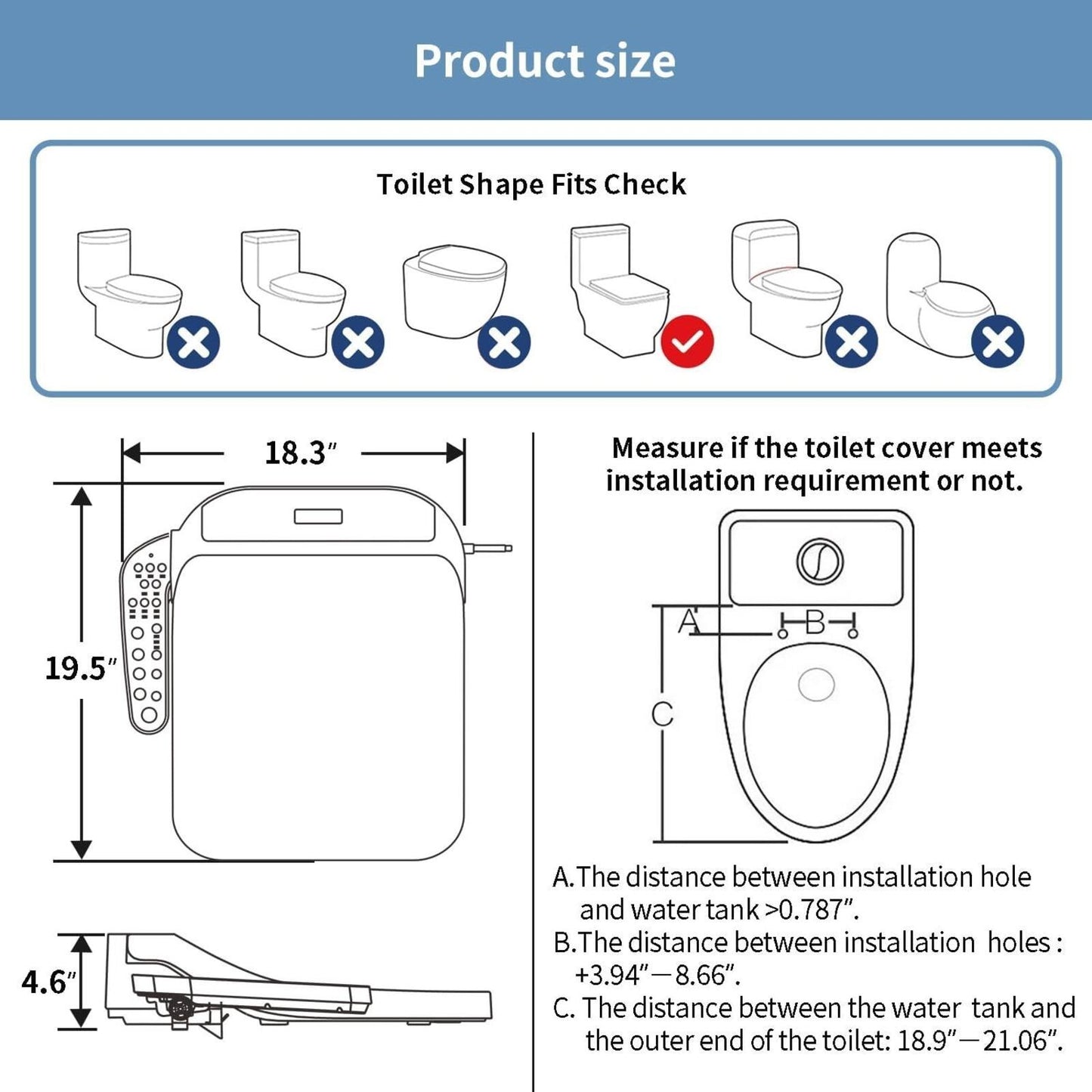 F30 Square Electric Bidet Seat, Smart Toilet Cover, Heated Water Cleansing