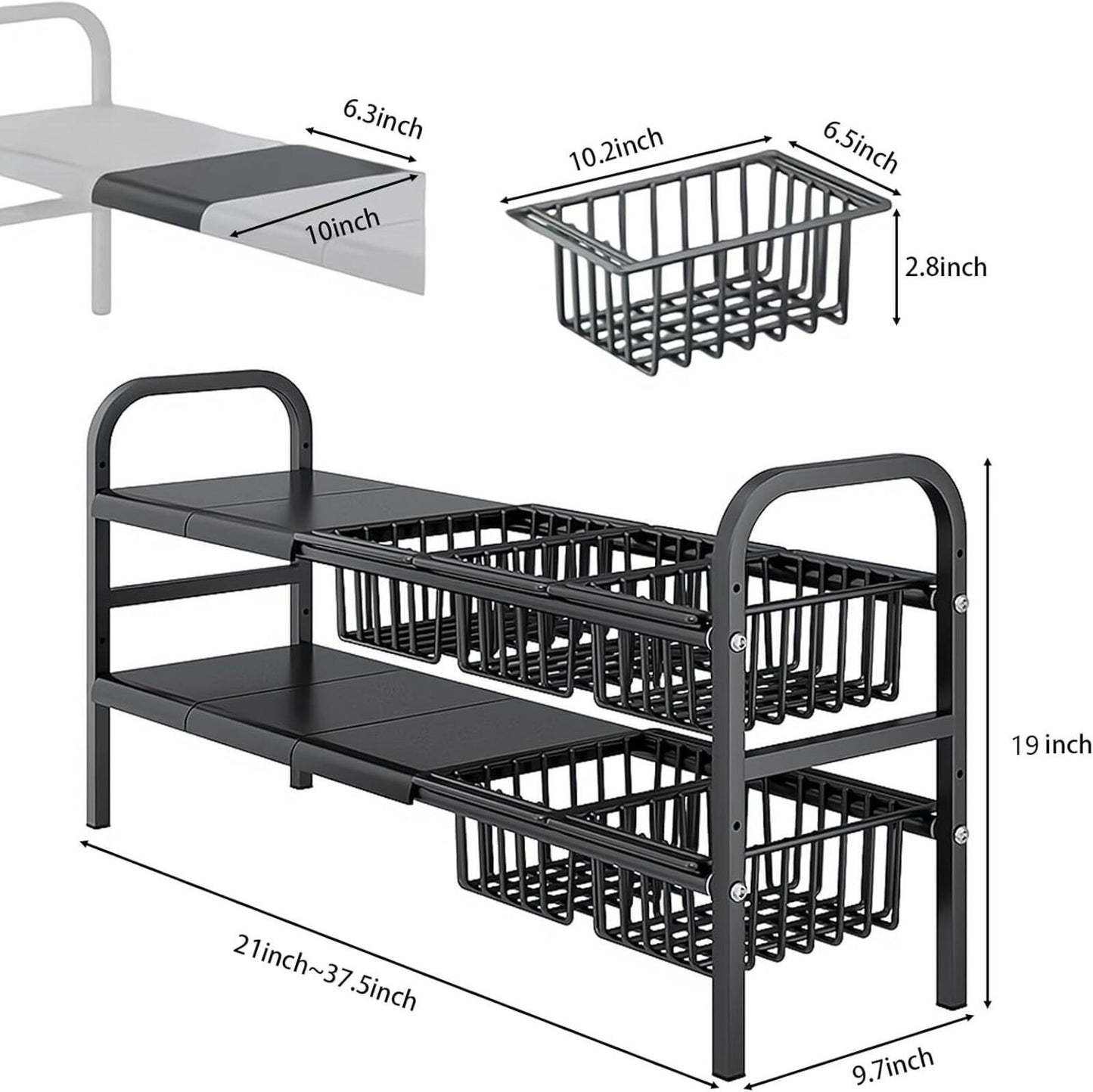 Under Sink Organizer，2 Tier Expandable Heavy Duty Metal Shelf