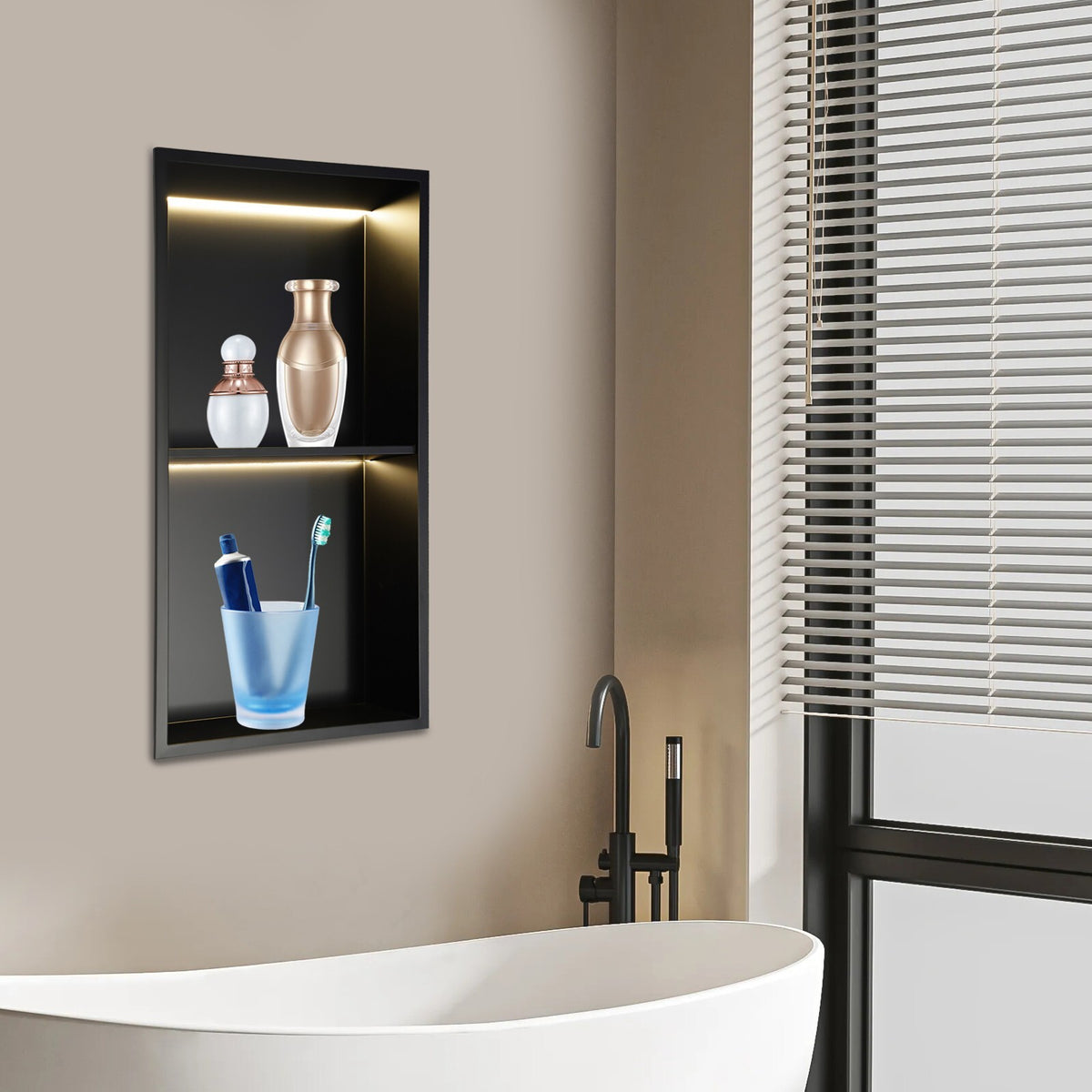 Stainless Steel Shower Niche  2-Tier Bathroom Wall Niche w/ LED Light 12x24in