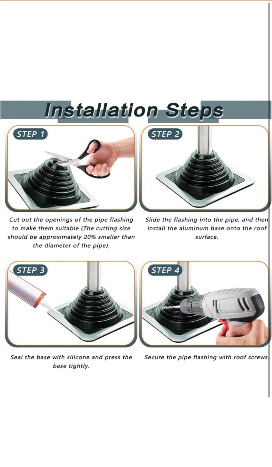 Roof Pipe Flashing Boot for Pipe OD 1/4" to 5-3/4" EPDM Metal Roofing Boots
