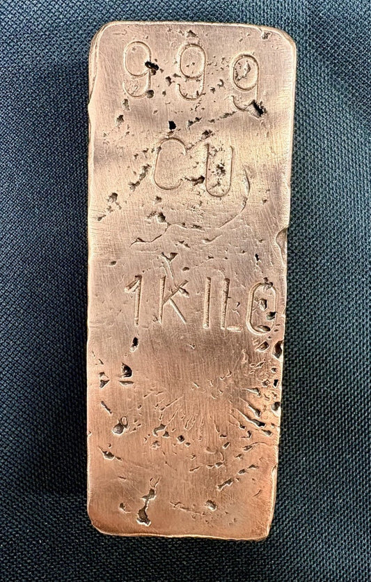 1 Kilo Hand Poured Solid Copper Bullion Bar .999 Pure Fine Copper Kg Ingot