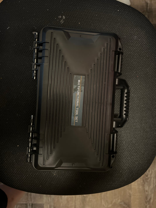Multi tool travel hard case shovel, knife, axe, and more.