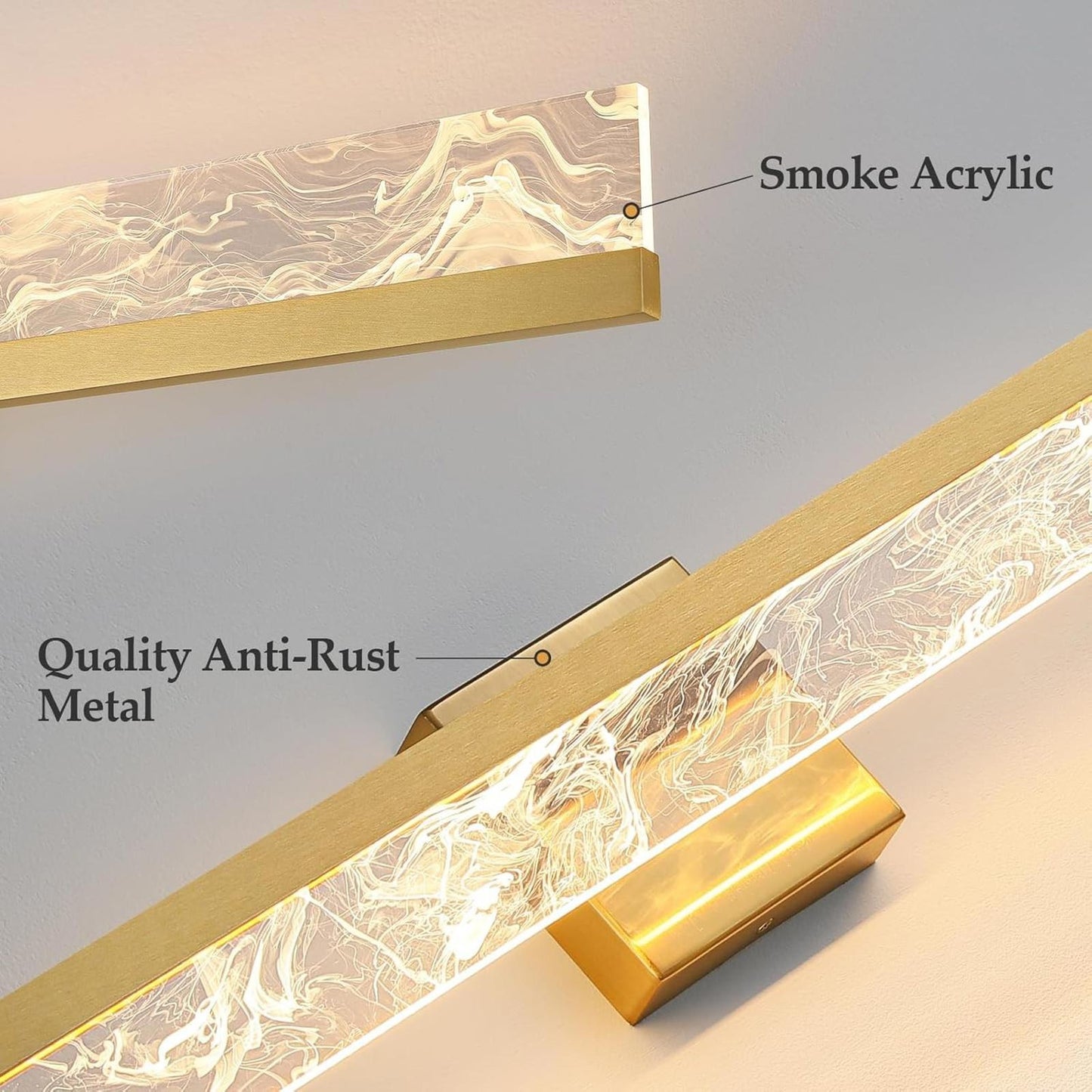Gold Bathroom Light Fixtures, 32 Inch Modern Vanity Lights for Bathroom 24W