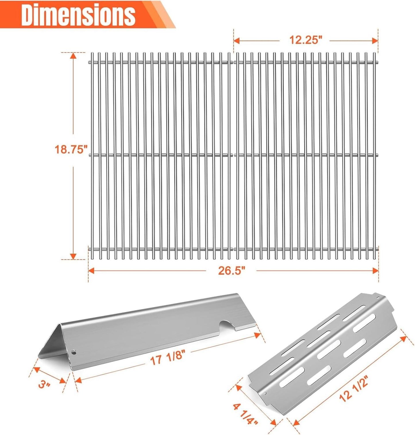 Stainless Steel Grill Flavorizer Bar Heat Plates with 2 Pack Grates BBQ Gas Gril