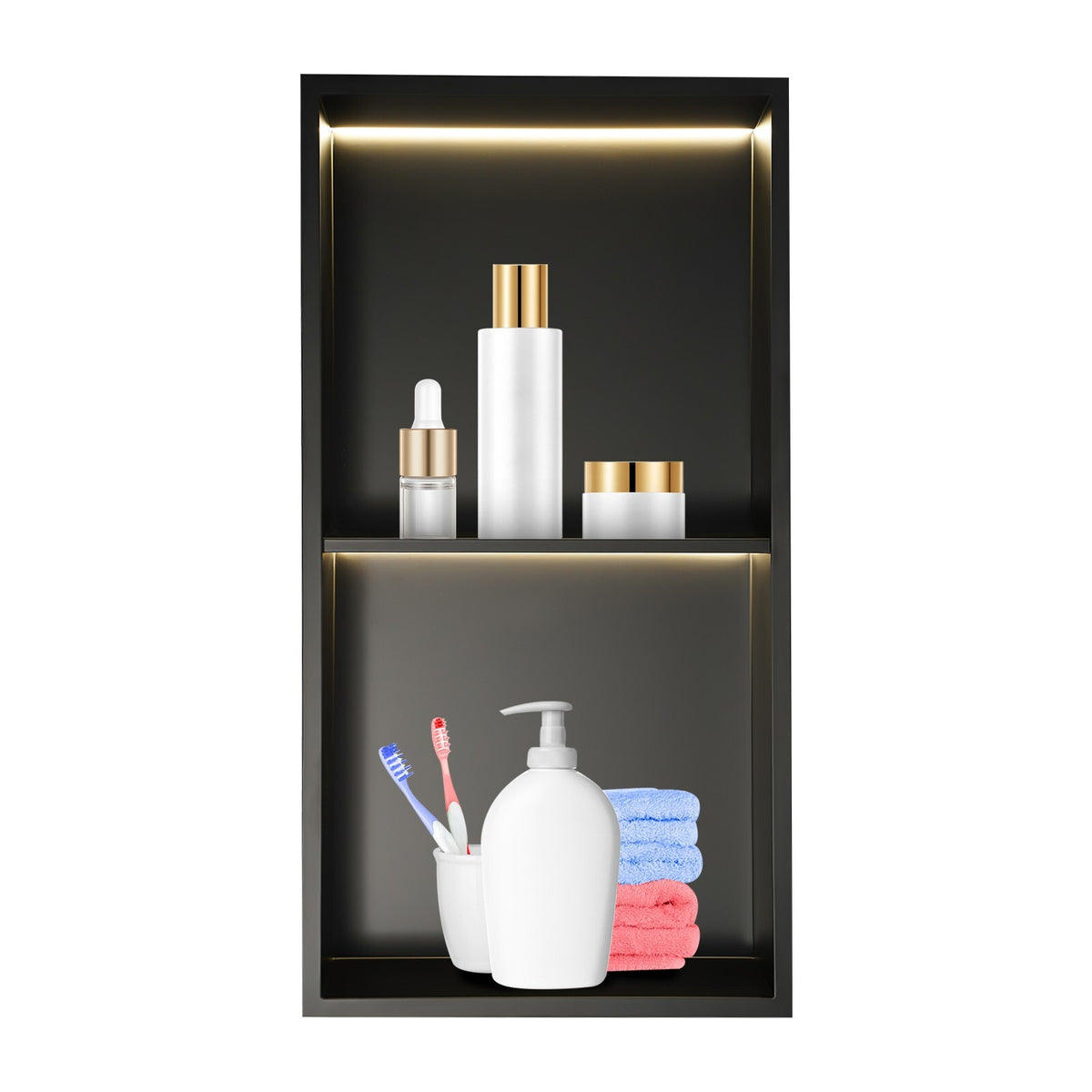 Stainless Steel Shower Niche  2-Tier Bathroom Wall Niche w/ LED Light 12x24in