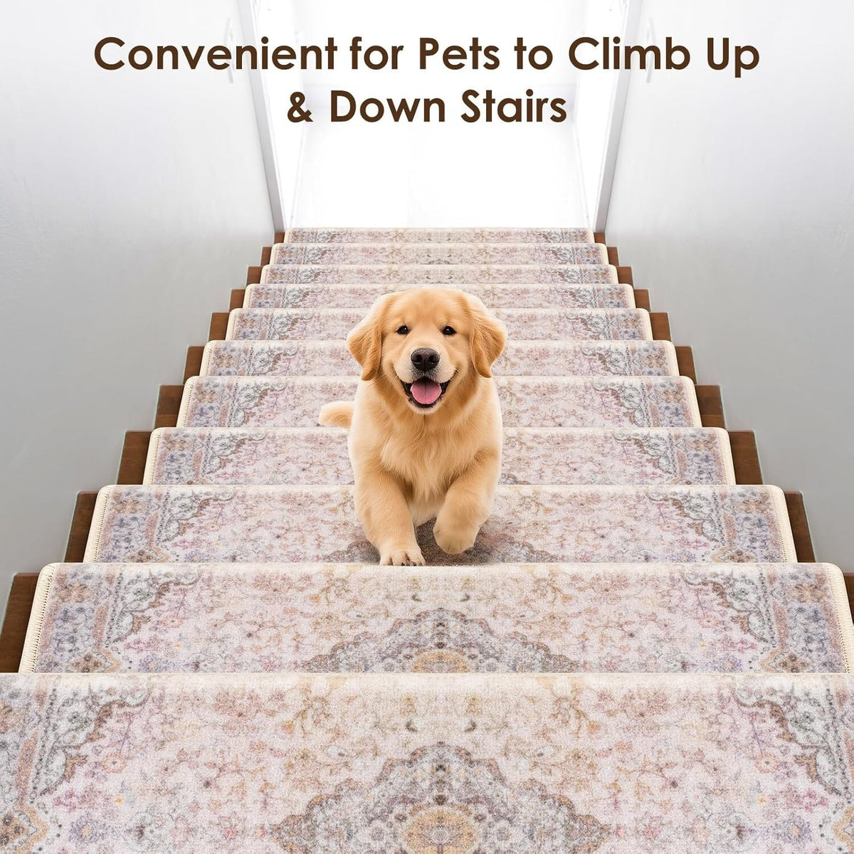 Bullnose Stair Treads for Wooden Steps, Non Slip Stair Carpet Indoor Stairs 7 Ct