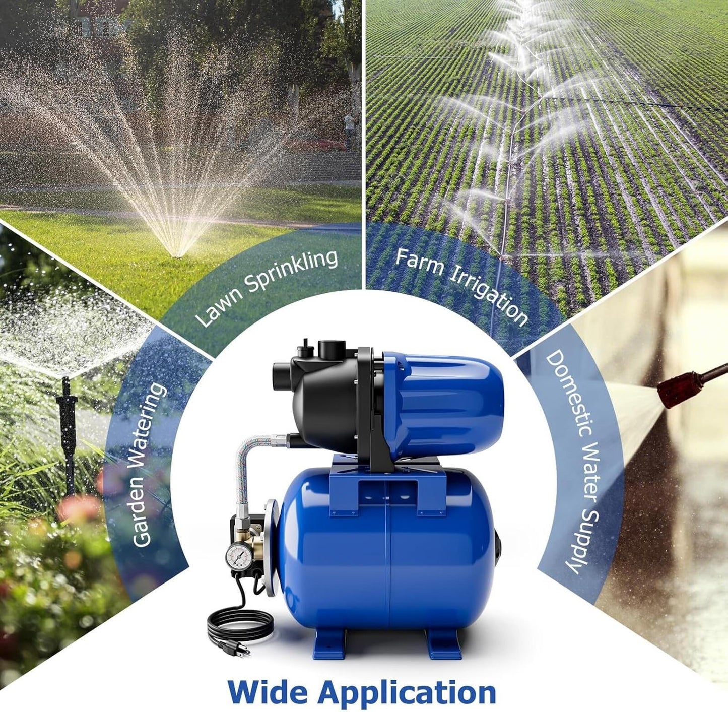 1.6 Hp Shallow Well Jet Pump With Pressure Tank 1000 GPH 164 FT Irrigation