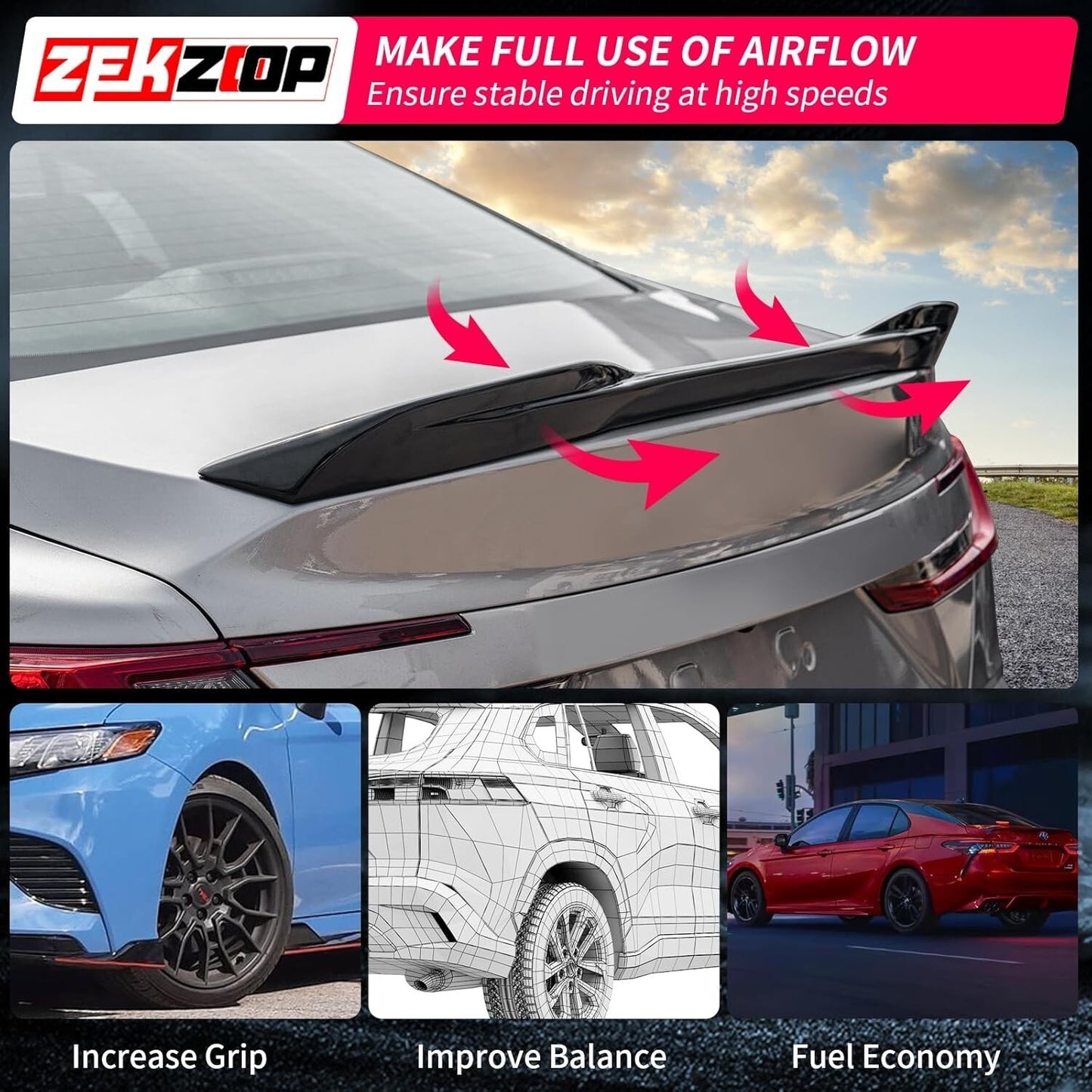 Spoiler Wing Trunk Spoiler Wing Tail Lip Glossy Black For 2025 2026 Toyota Camry